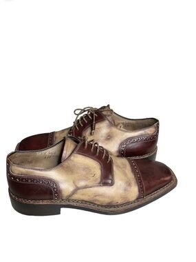 BETTANIN & VENTURI Mens Leather Derby Shoes Brown Beige Made in Italy Barneys NY